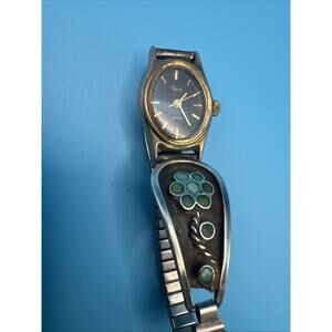 Vintage Timex Hand Wind Women's Watch with T. Siow Silver Turquoise Band, Works!